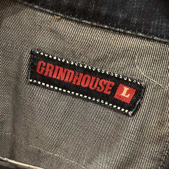 Grindhouse Denim Jacket Mens L Distressed Graffiti Paint Splatter Skull Street - Picture 11 of 12